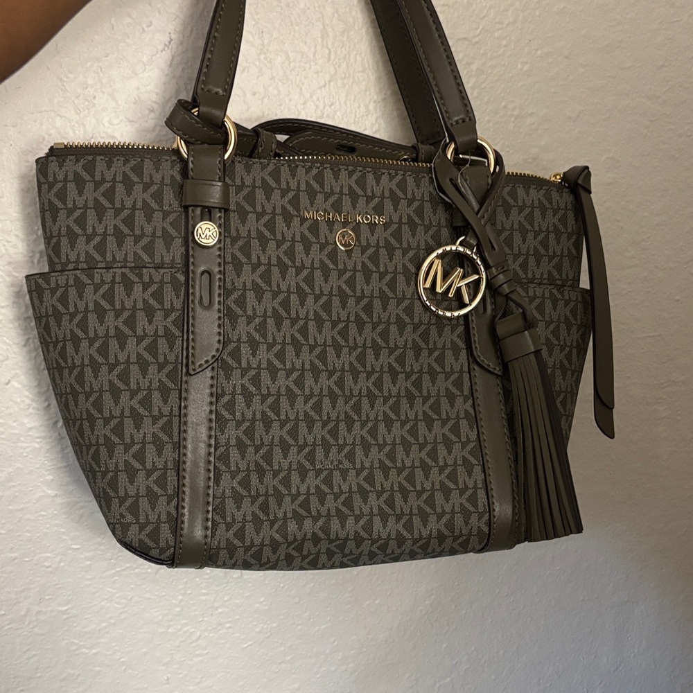 Michael Kors Gray and Olive Satchel